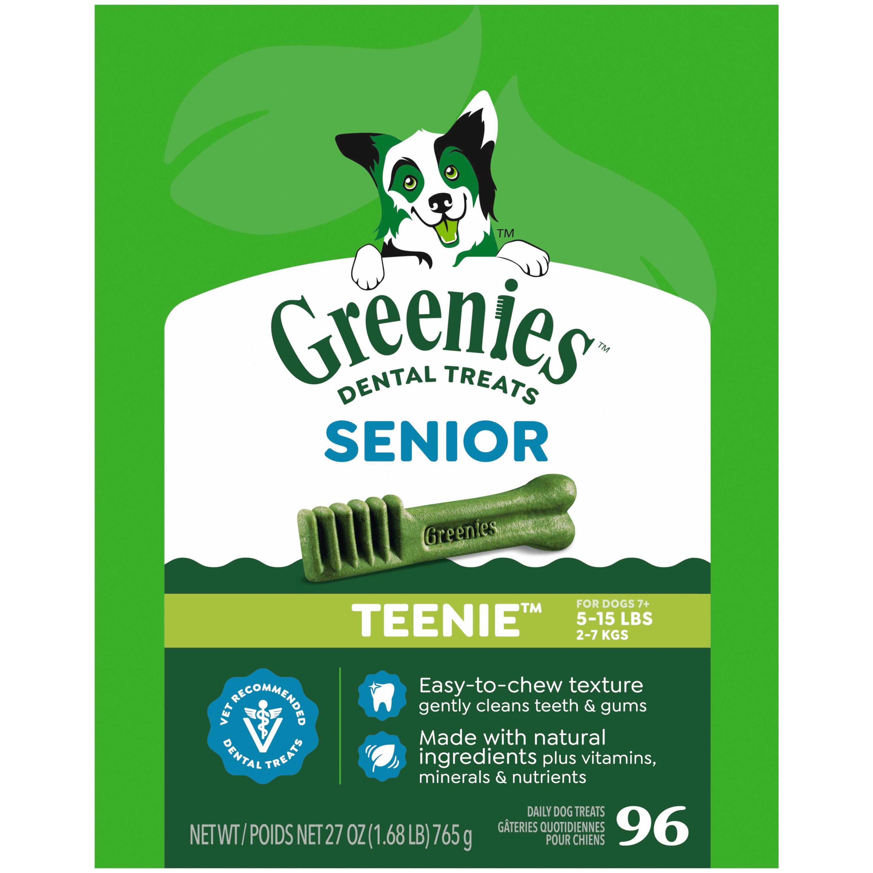 Greenies Aging Care Adult Natural Dental Dog Treats Teenie Size, 27 oz Pack (96 Count)