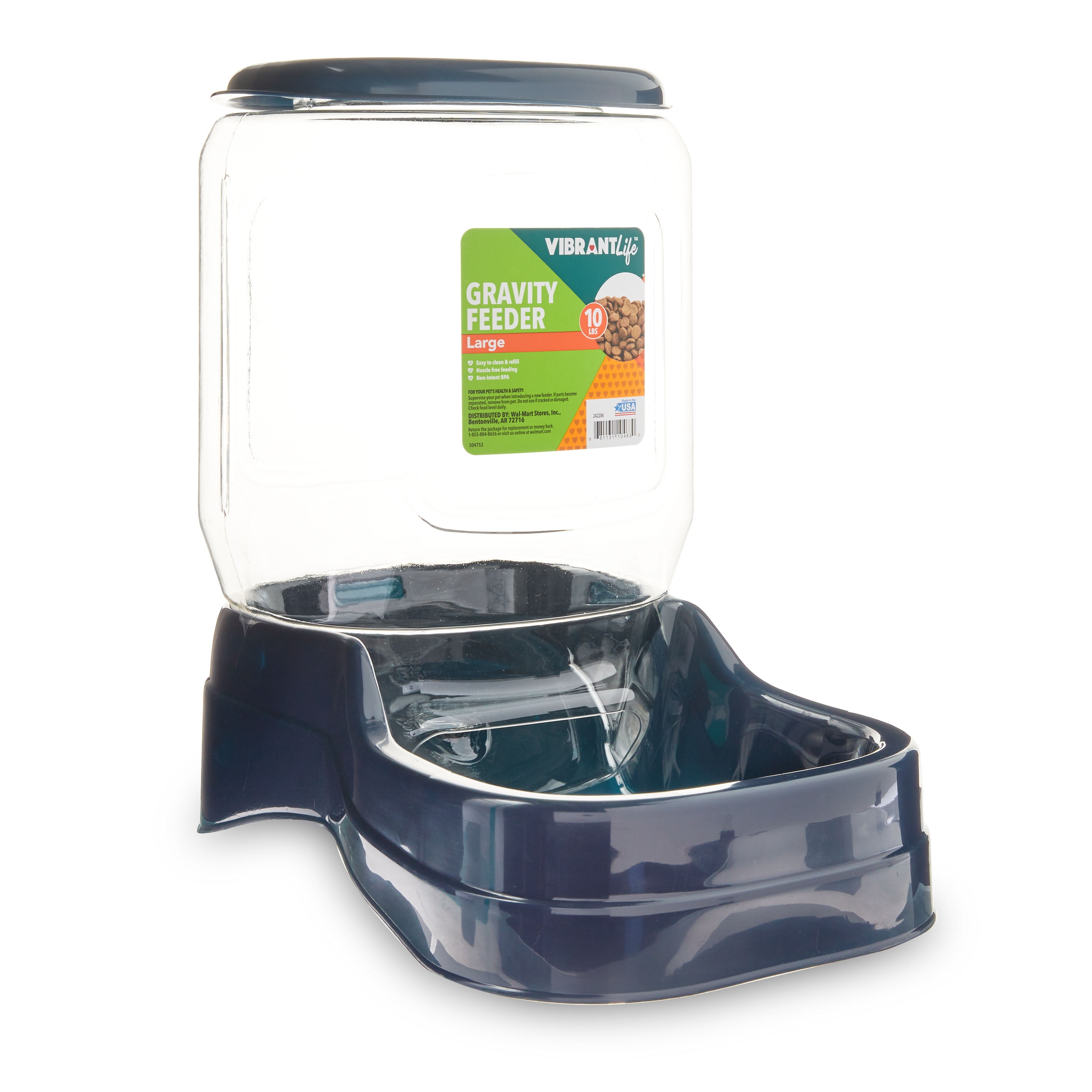 Vibrant Life Gravity Pet Feeder, Blue, Large for Dogs and Cats, 10 Pound Capacity