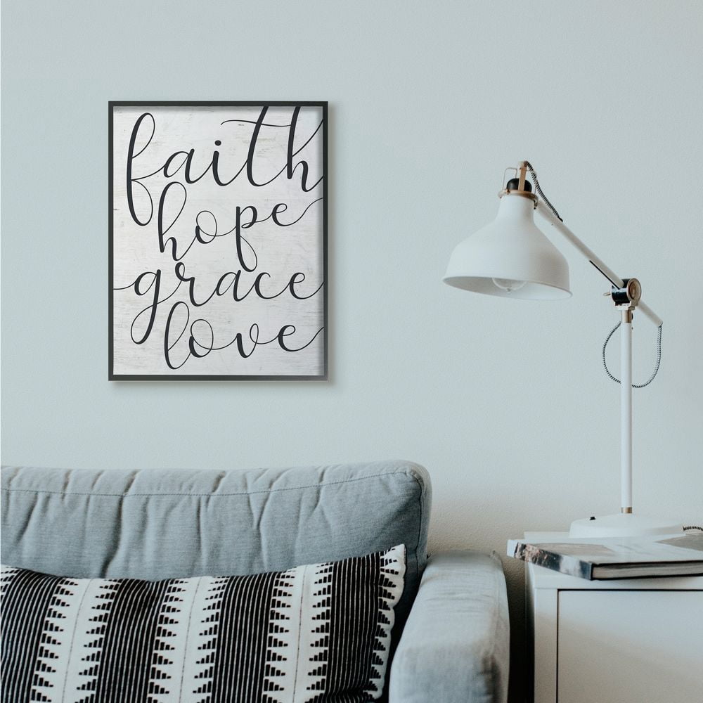 Stupell Industries Faith Hope Home Family Inspirational Word On Wood Texture Design Framed Giclee Texturized Art by Lettered and Lined
