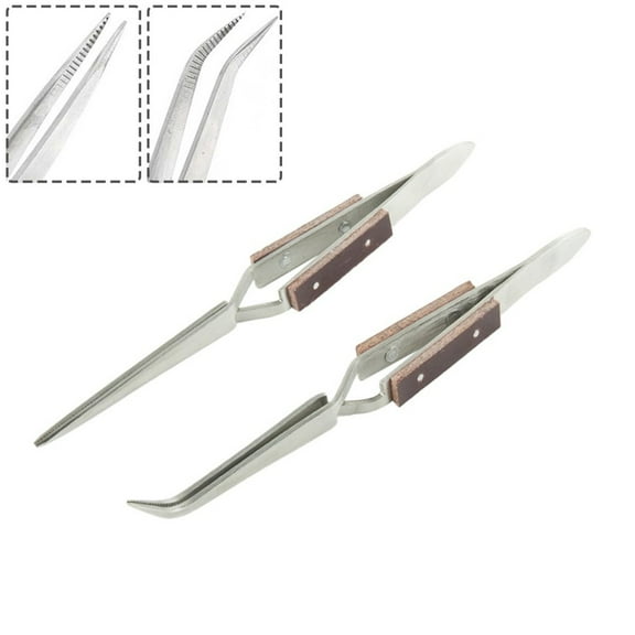 Stainless Steel Cross Locking Lock Tweezer Self Closing Jewelry Soldering Craft Repair Tool Insulated Tweezer Straight Elbow Tip Curved Smile Home