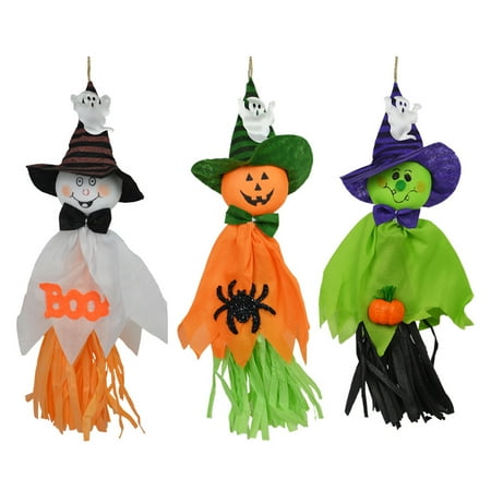 

LYU 3Pcs Halloween Hanging Ghost Fine Stitching Adorable Fabric Pumpkin Ghost Straw Windsock Pendant for Garden