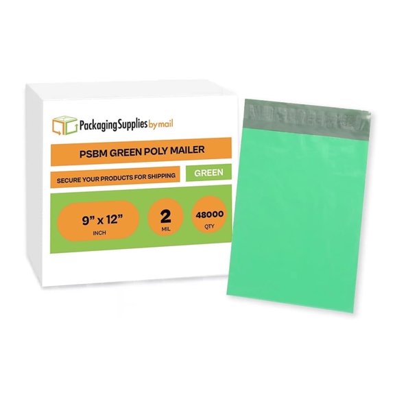 PSBM Green Poly Mailers9" x 12" 48000 Pcs 2 Mil Self Adhesive Water Resistant Glamour Mailers for safe Shipping