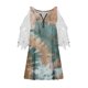 thumbnail image 4 of Elegante mujer casual cremallera cuello impresión blusa encaje manga corta camiseta verano Tops OAVQHLG3B Store  lin121212, 4 of 5