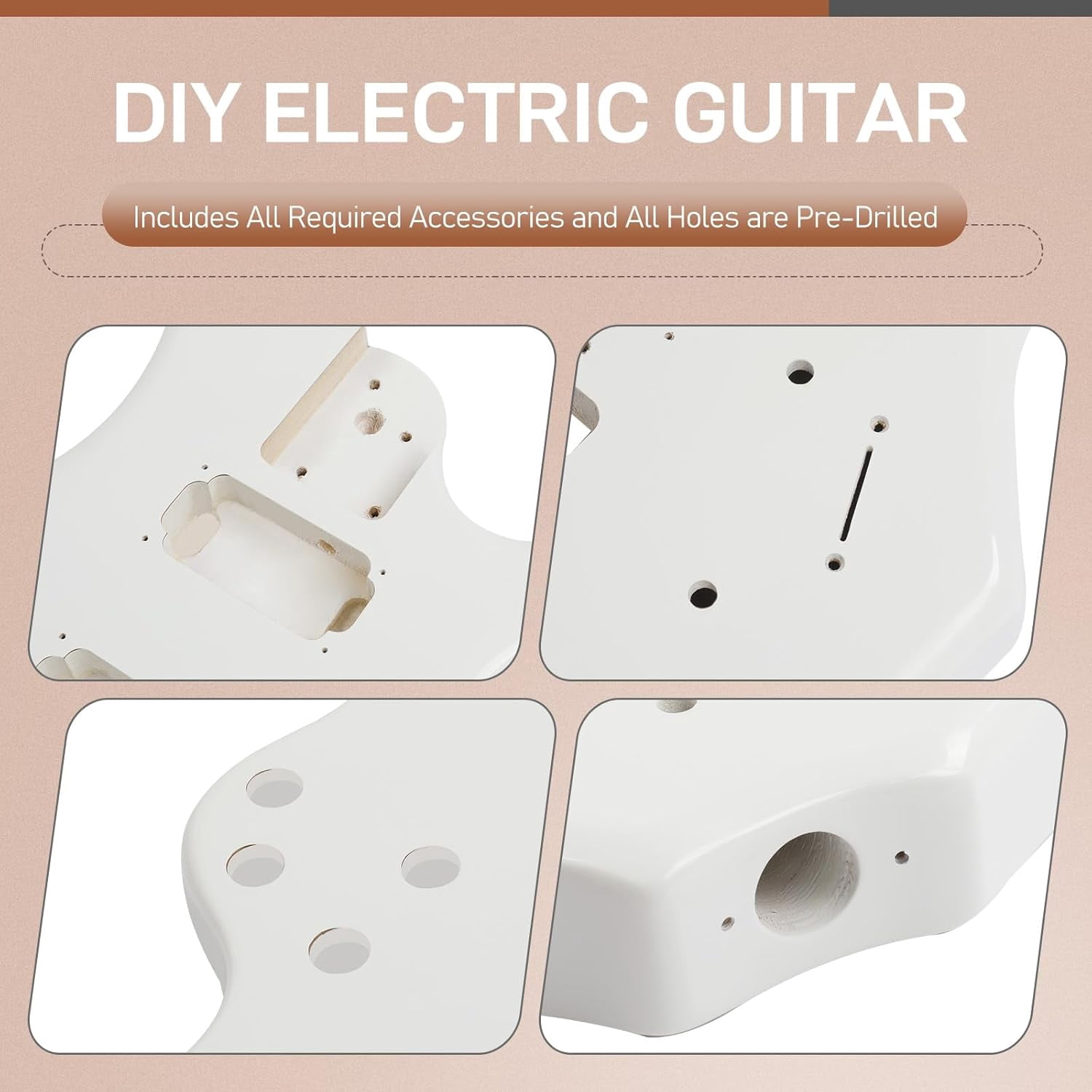 DIY Guitar Kit with Solid Body, Tech Fingerboard and Maple Neck, 6 String DIY Electric Guitar Kit with Unique Design, Easy Installation & Full Equipment to Build Your Own Guitar (Flame-White)