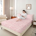 thumbnail image 4 of jejeloiu Victorian Baroque Damask Bed Sheets,Boho Bohemian Floral King Sheets,Pink Vintage Flowers Sheet Set For Girls Kids,Super Cozy Room Decor,4pcs, 4 of 7