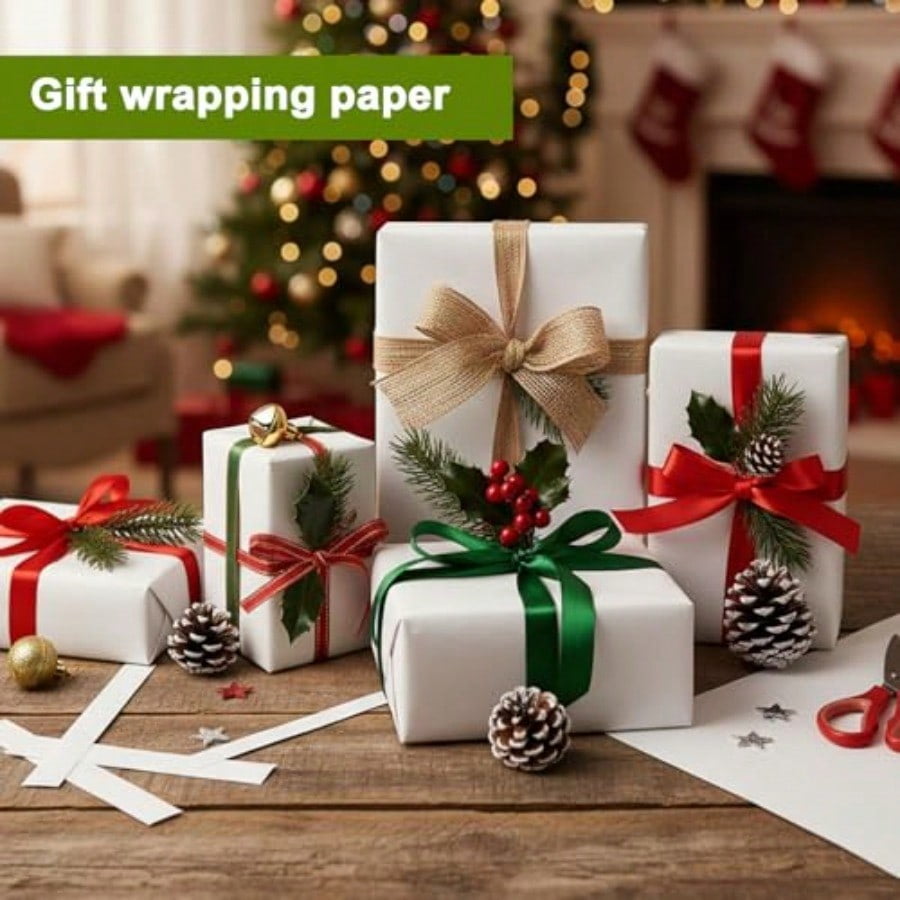 36 x 2400 200' White Wrapping Paper Roll Kraft Packing Paper Roll for Gift Wrapping Craft Bulletin Board Banner Art Bouquet Flower Packing Moving Shipping 75GSM