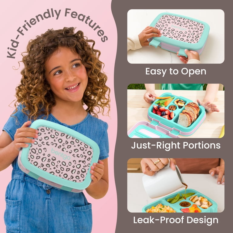 Bentgo Kids Prints Leak-Proof Lunch Box, 5-Compartment, Leopard