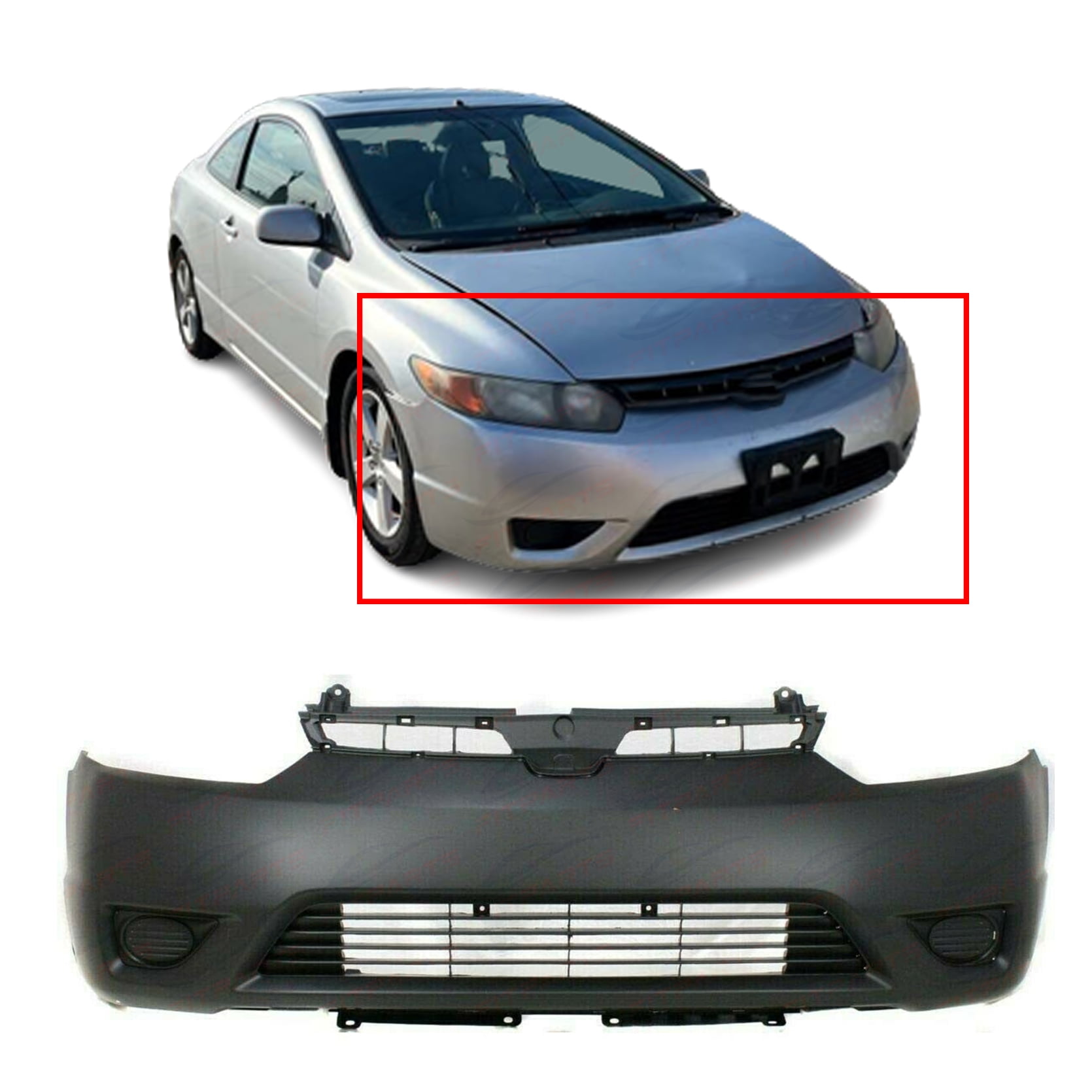 Primed Front Bumper Cover Fascia for 20062008 Honda Civic Coupe DXG