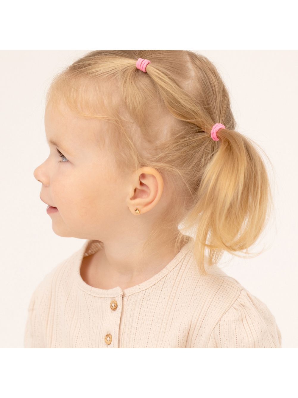 Puffed Star Toddler / Kids / Girls Earrings Safety Screw Back - 14k Gold