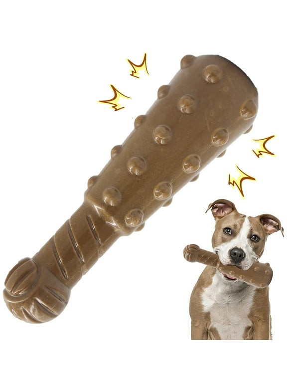 Pet Deluxe Squeaky Dog Chew Toys for Aggressive Chewers Real Almost Indestructible Dog Bone Toys Nylon Beef Flavor Teething Toys Durable Stick Toys for Large Medium Breeds