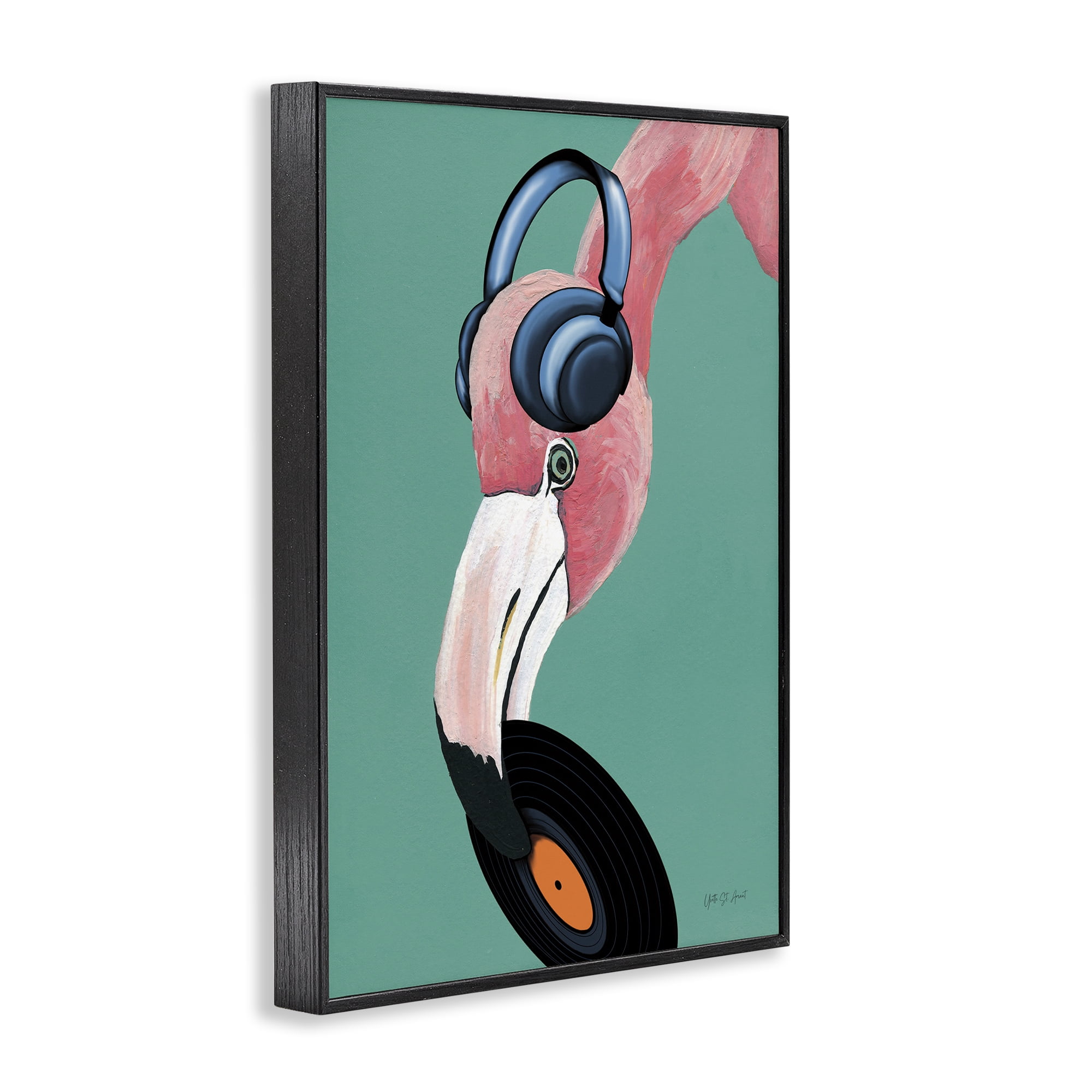 Stupell Industries Fun Musical Flamingo Animals & Insects Painting Black Framed Art Print Wall Art, 12 x 18