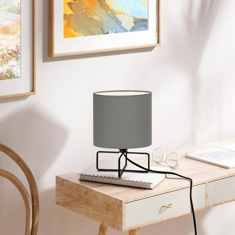 Small Table Lamp for Bedroom, Bedside Lamp with Round Fabric Shade