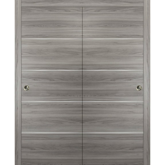Closet Sliding Doors 48 x 80 | Planum 0020 Ginger Ash | Top Mount Sturdy Heave Hardware Set Kit | Bedroom Wardrobe Solid Wooden Flush Panel Door