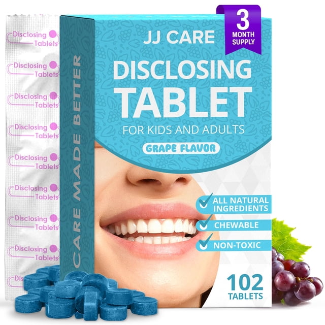 Dislosing Tablets JJ CARE, 102 unidades, para eliminar la placa dental