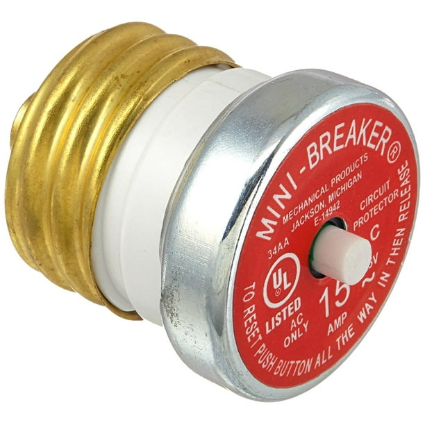 BP/MB15 15 Amp Edison Base Plug Fuse Circuit Breaker, 125V, 15A