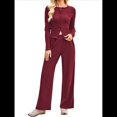 thumbnail image 2 of Conjunto de Chándal de 2 Piezas para Mujer, con Pantalones Acampanados de Yoga y Mangas Largas, Estilo Casual, A Juego. Vino Tinto XL, 2 of 9