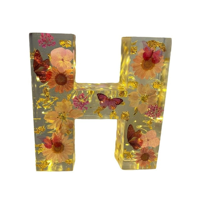 SharkTRUE Pressed Flower Resin Letters with Light,Custom Letter Lamps,Floral Resin Night Light,Personalized Dry Flower Name Night Light,Light Up Letters Sign for Christmas Wedding Decor