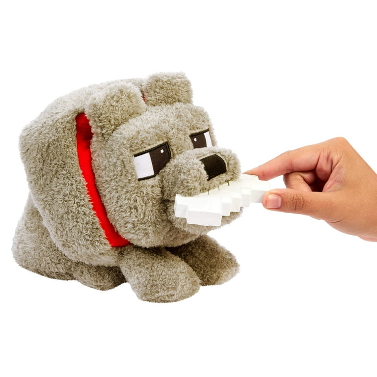 Minecraft Food Mode Dennis Plush Interactive Toy with Sounds & Bone Accessory, Inspired by the Movie