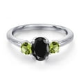 thumbnail image 3 of Gem Stone King 925 Sterling Silver Black Sapphire and Green Peridot Engagement Ring for Women | 1.51 Cttw | Oval 7X5MM | Gemstone September Birthstone | Size 7, 3 of 6