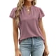 thumbnail image 2 of Camisa de manga corta con cuello en V, camisa con ojales y volantes para mujer Camisa de manga corta con cuello en V y volantes para mujer, estética elegante, 2 of 6