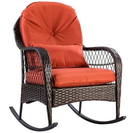 Costway Outdoor Wicker Rocking Chair Porch Deck Rocker Patio Furniture w/