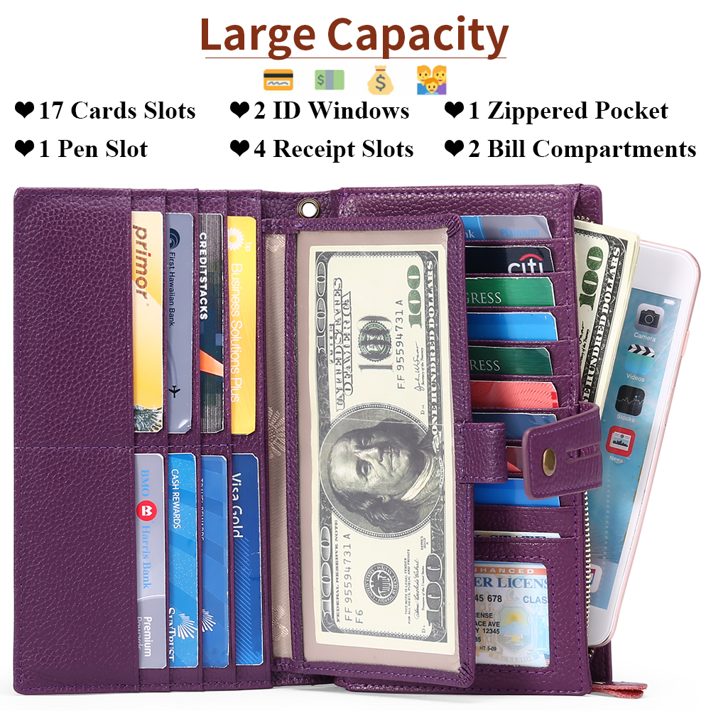 Sendefn Women's Top-Grain Leather Wristlet Wallet with RFID Blocking photo 2