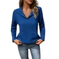 thumbnail image 2 of HLKJKLS Long Sleeve Shirts For Women Textured Long Sleeve Button V Neck Loose Pullover Sweatshirt Polyester Cotton Blend Blue S-Xl, 2 of 8
