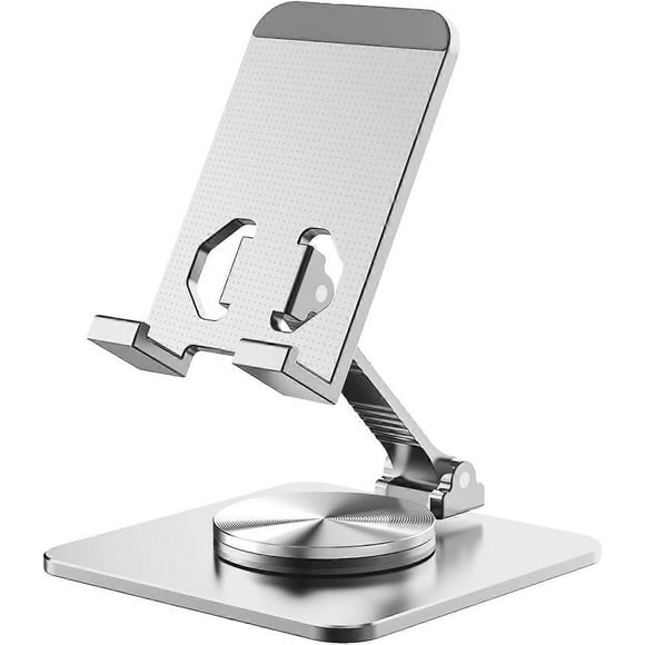 360 Rotatable Cell Phone Stand for Desk, Foldable and Adjustable Aluminum Metal Phone Holder, Compatible with iPhone 14/14 Plus/14 Pro/14 (Silver)