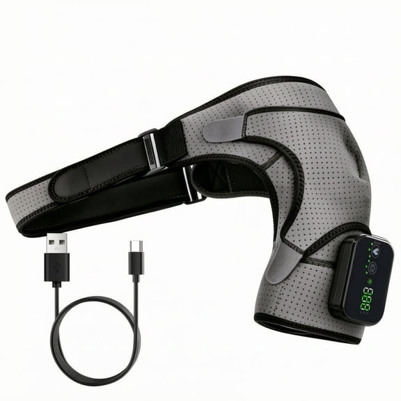 Heated Shoulder Brace Wrap with Massage, Cordless Shoulder Heating Pad with 3 Heat & 3 Vibration Modes, Rechargeable Electric Shoulder Massager for Pain Relief, Neck & Back(Gray)