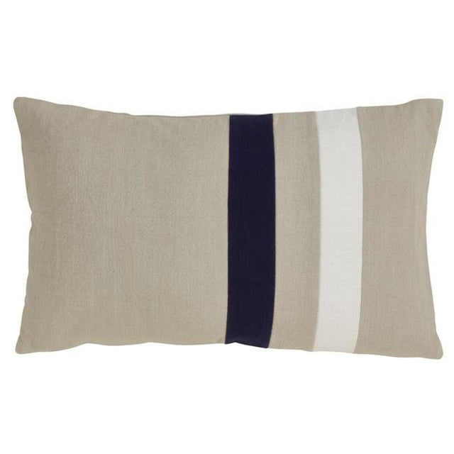 Down Filled Dual Stripe Pattern Cotton Throw Pillow - Navy Blue