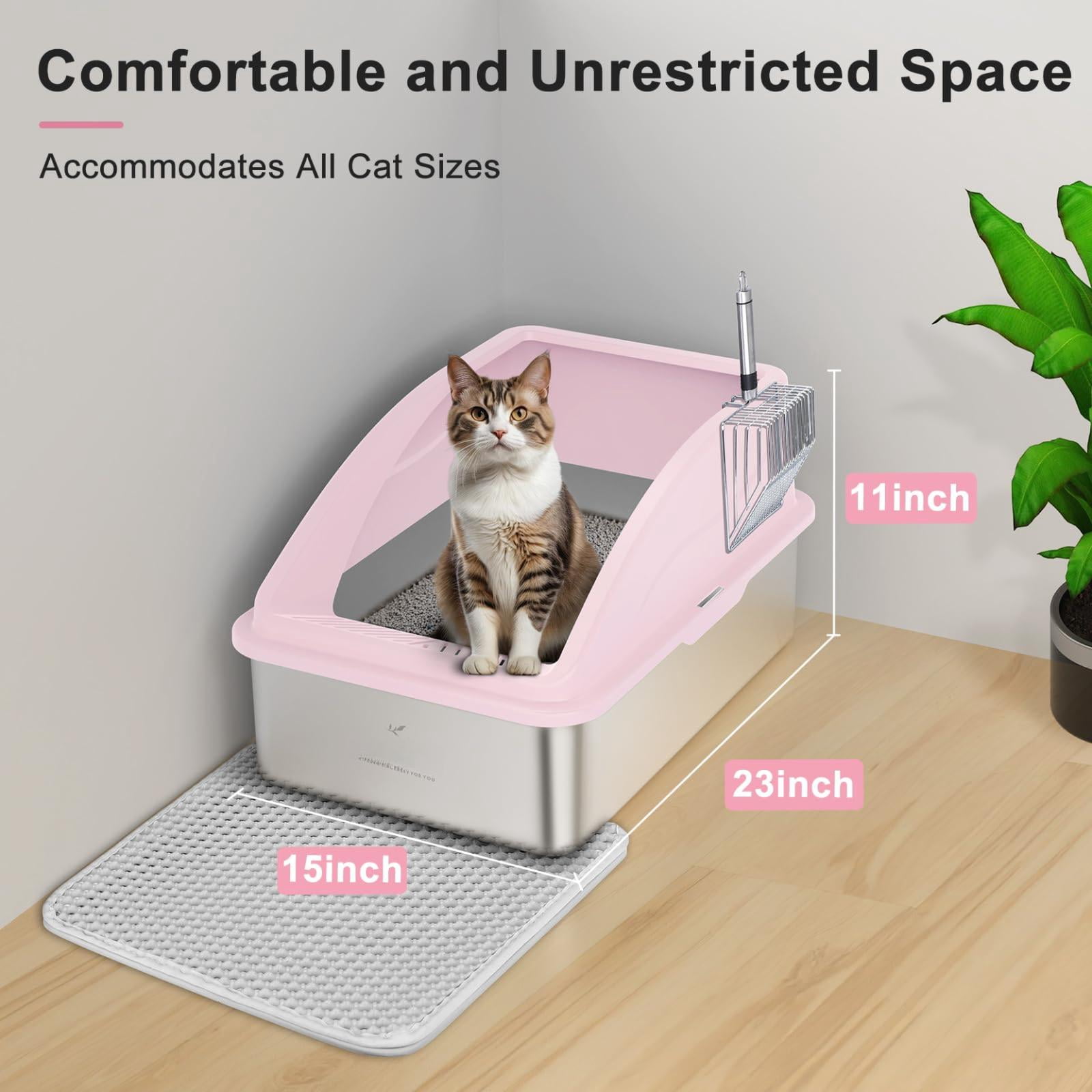 Stainless Steel Cat Litter Box X-Large Cute Pink Enclosed with Lid