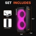 thumbnail image 2 of Pyle Compact Bluetooth PA Party Speaker System – 160W Portable Karaoke Machine with Built-in Battery, TWS, Mic Priority, USB/SD/BT/FM, Flashing LED Lights, Dual 6.5" Speakers, 11.6" x 11.6" x 25.2", 2 of 8