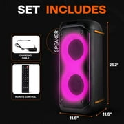 Pyle Compact Bluetooth PA Party Speaker System – 160W Portable Karaoke Machine with Built-in Battery, TWS, Mic Priority, USB/SD/BT/FM, Flashing LED Lights, Dual 6.5 Speakers, 11.6 x 11.6 x 25.2