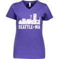 thumbnail image 3 of Inktastic Seattle Skyline Grunge Women's V-Neck T-Shirt, 3 of 5