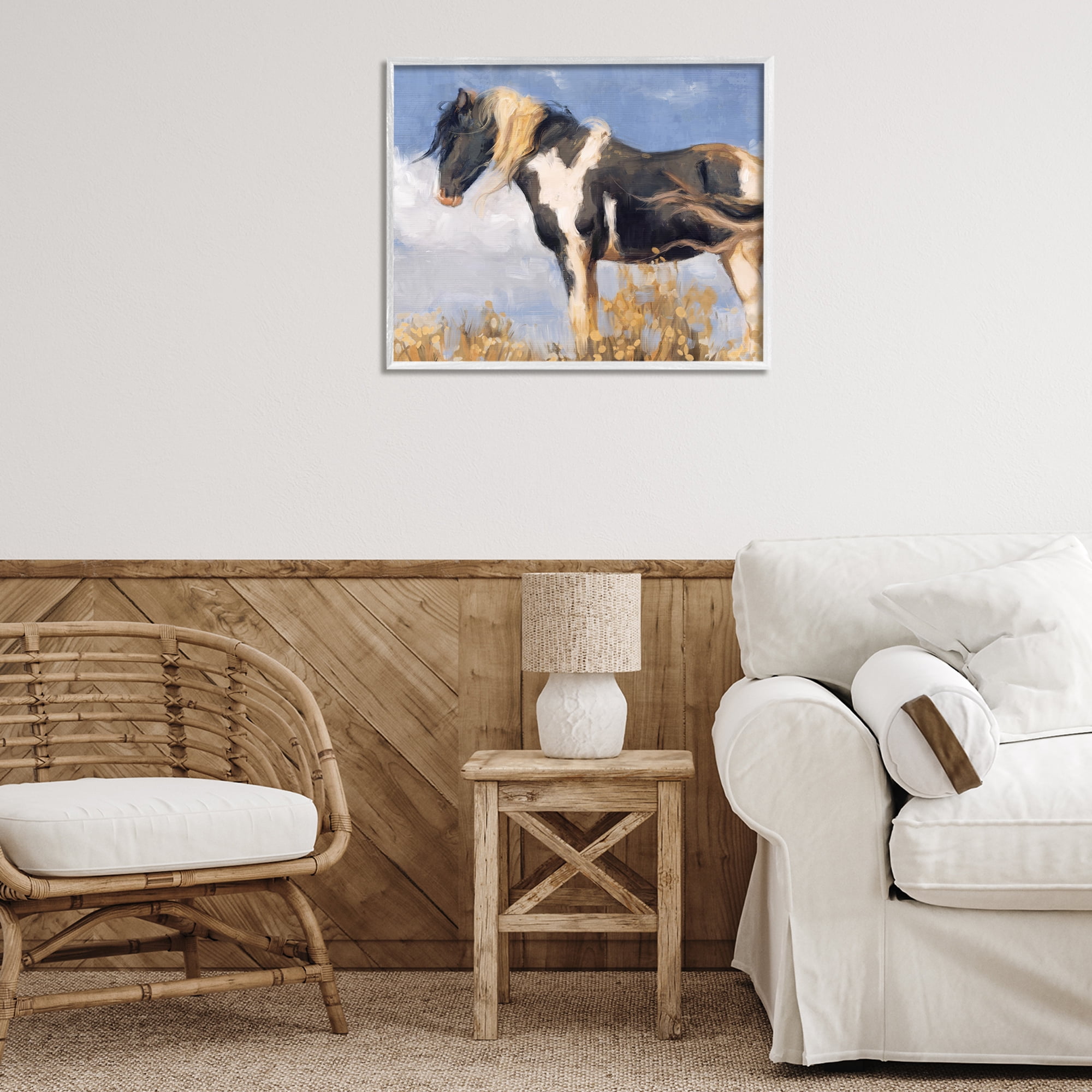 Stupell Industries Traditional Windswept Stallion Animals & Insects Painting White Framed Art Print Wall Art, 30 x 24