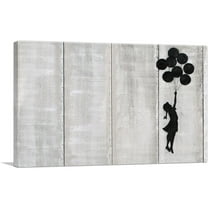 ARTCANVAS Flying Balloons Girl Canvas Art Print by Banksy - Size: 12" x 8" (0.75" Deep)