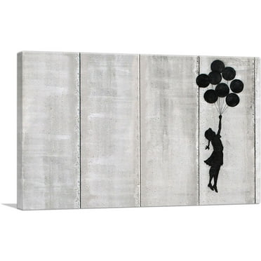 ARTCANVAS Flying Balloons Girl Canvas Art Print by Banksy - Size: 12" x 8" (0.75" Deep)
