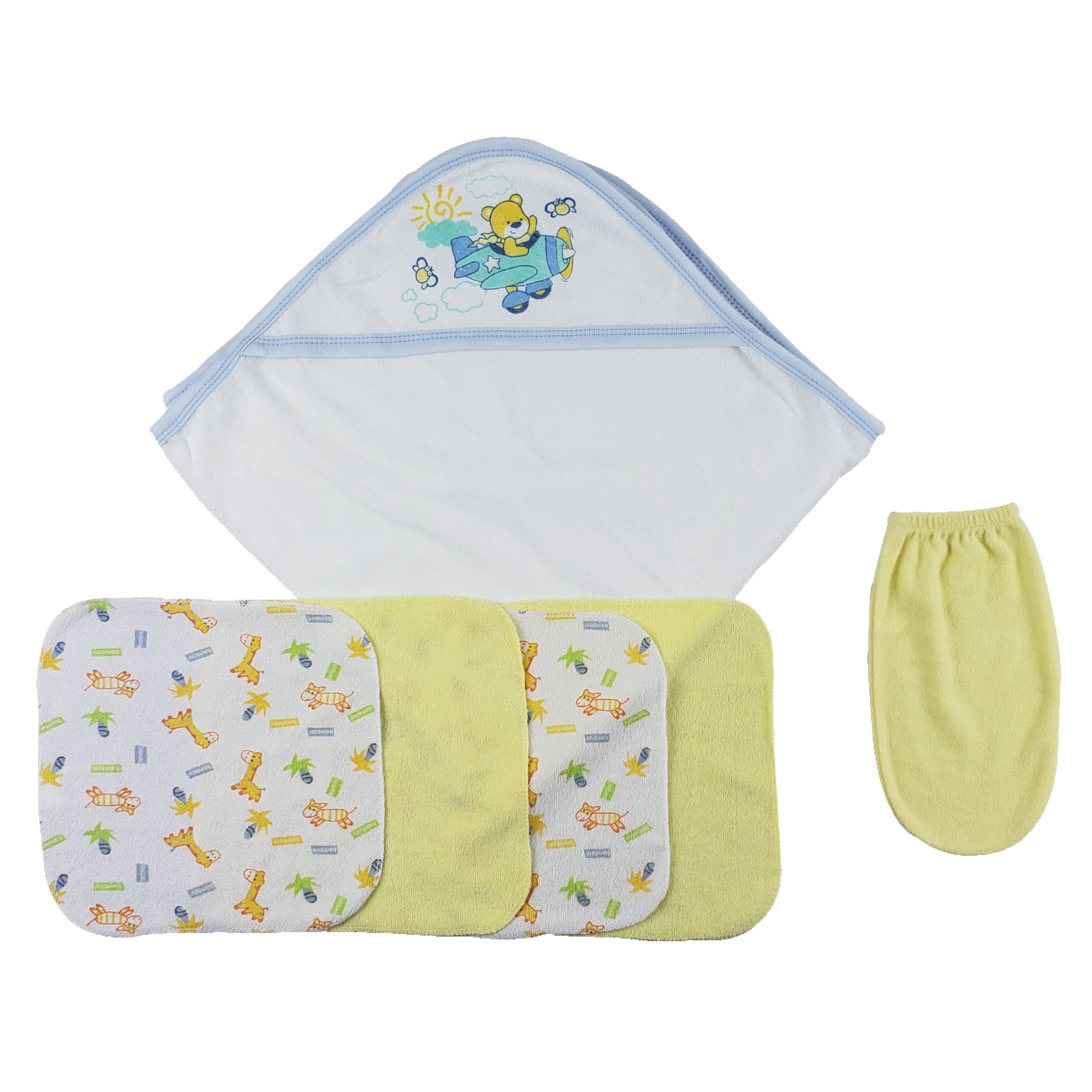 6-Piece White and Blue Bath Set for Newborn, 8"