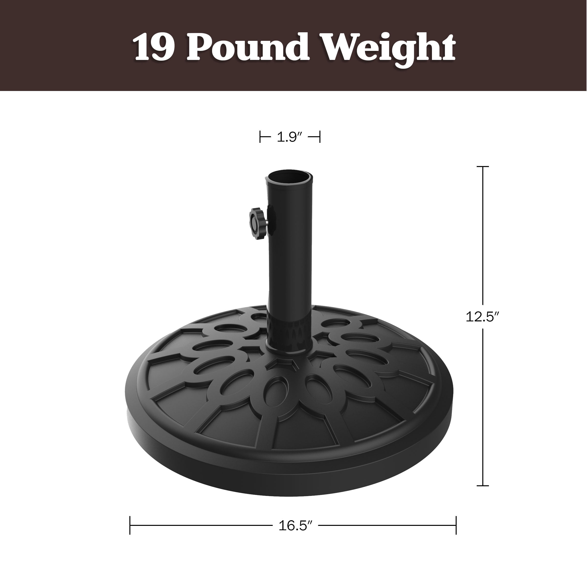 Pure Garden 19lbs Weighted Umbrella Base for Freestanding Umbrellas, Black