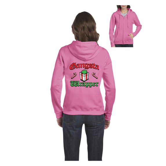 Womens Christmas Wrapper Full-Zip Hooded Sweatshirt