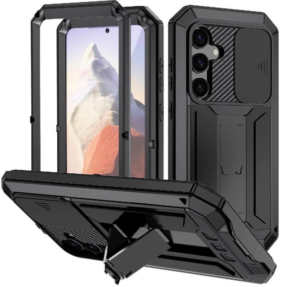 Metal Stand Phone Case for Samsung Galaxy S25 Plus 5g Heavy Duty Shockproof 360 Full Body Protective Cover Built In Camera Kickstand