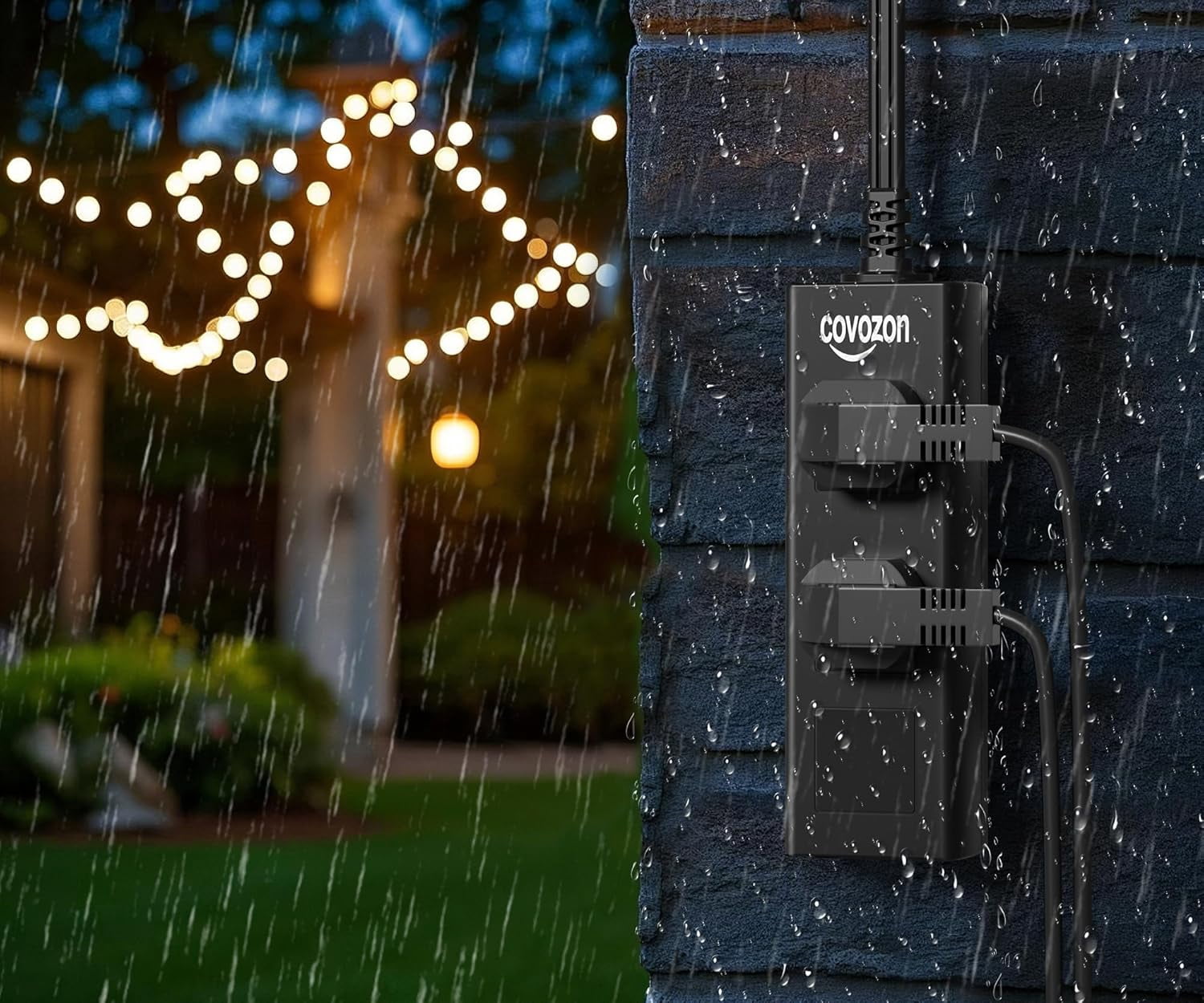 Outdoor Extension Cord, 10 ft Outdoor Power Strip Weatherproof, Waterproof Surge Protector, 1625W Overload Protection for Kitchen Patio Christmas Lights, FCC ETL Listed.