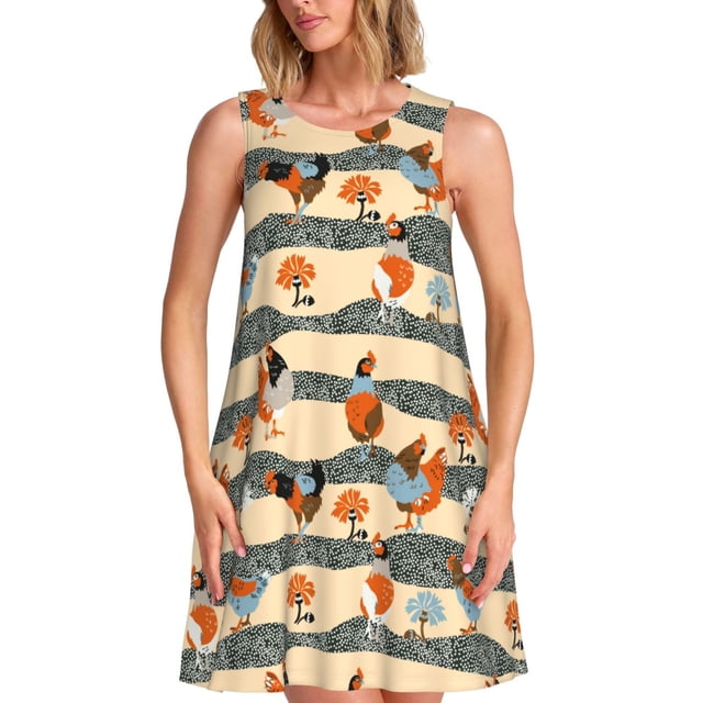 Disketp Funny Chicken para Vestido sin Mangas para Mujeres, Vestidos de Verano para Mujeres, Casual y Holgado para la Playa