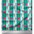 thumbnail image 1 of Soimoi Green polyester Crepe Fabric Leaves,Pink Flower & Stripe Fabric Prints by Yard 52 Inch Wide, 1 of 3