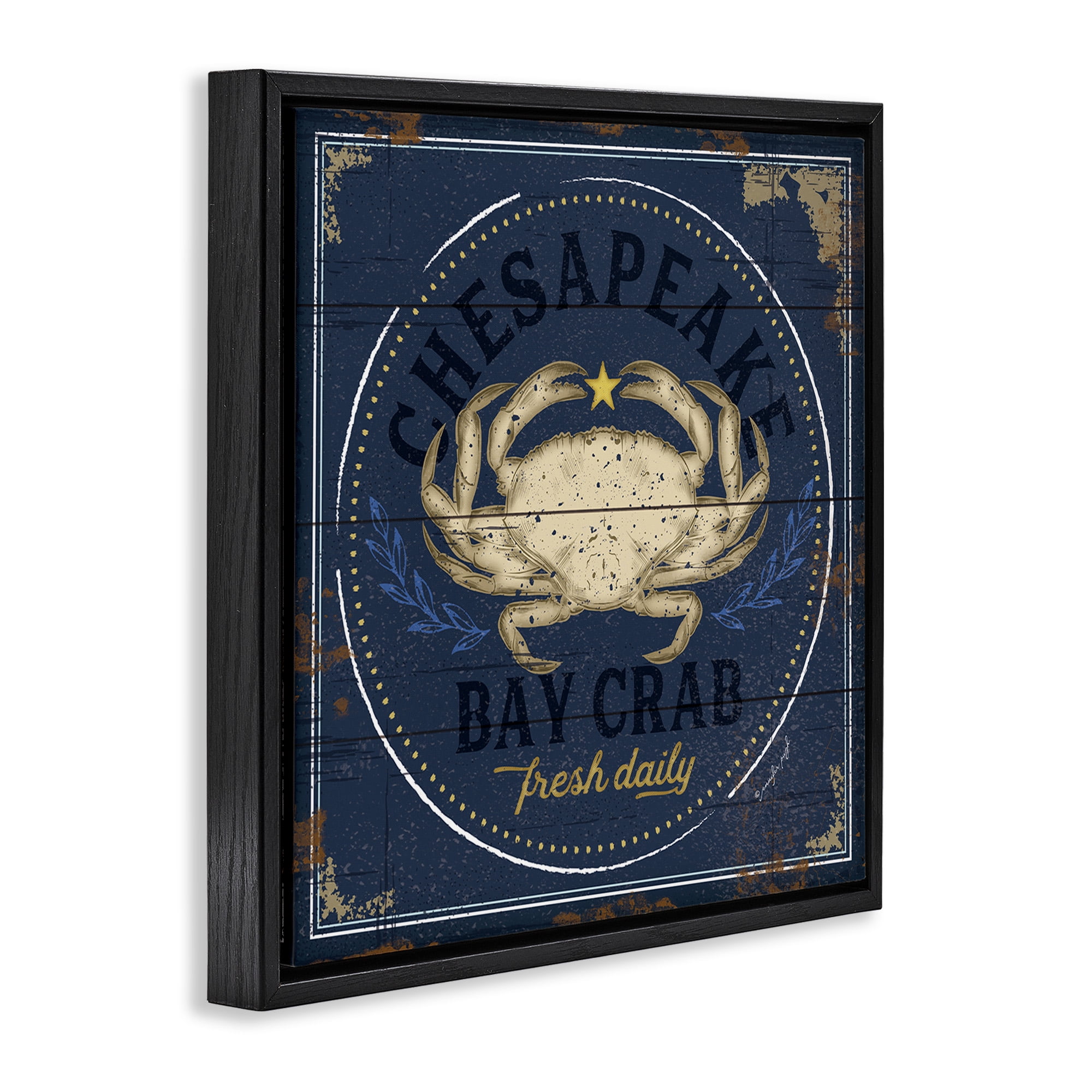Stupell Industries Vintage Chesapeake Bay Crab Animals & Insects Painting Black Floater Framed Canvas Art Print Wall Art, 25 x 25