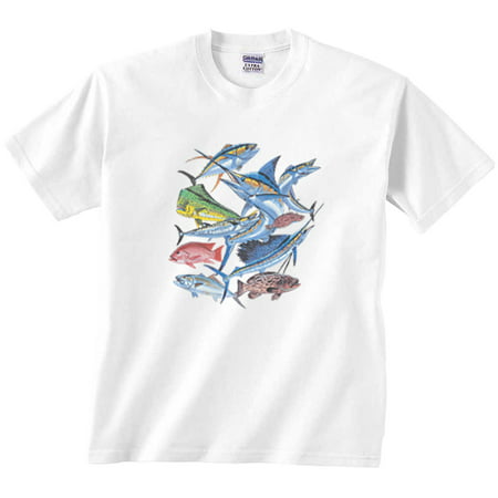 Saltwater Collage Fishing T-Shirt (Best Ice Fishing Clothing)