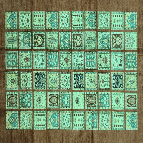 Ahgly Company Machine Washable Indoor Square Abstract Turquoise Blue Modern Area Rugs, 5' Square