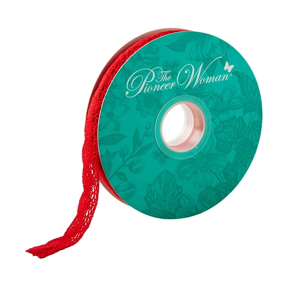 The Pioneer Woman Just Red Crochet Lace Scalloped Edge Trim Ribbon, 7/8" x 20 Yards