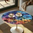 thumbnail image 2 of SEANATIVE Stretch Fitted Round Cocktail Tablecloth for 24 Inch Tables Washable Bar Table Top Cover with Elastic Edge Table Cloth for Indoor and Outdoor Gatherings, Colorful Starry Sky Palm Tree, 2 of 7