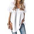 thumbnail image 1 of Women Ruching Stitching V Neck Short Sleeves Solid Color Summer Shirt, 1 of 2
